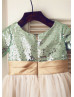 Short Sleeves Mint Sequin Ivory Tulle Floor Length Flower Girl Dress